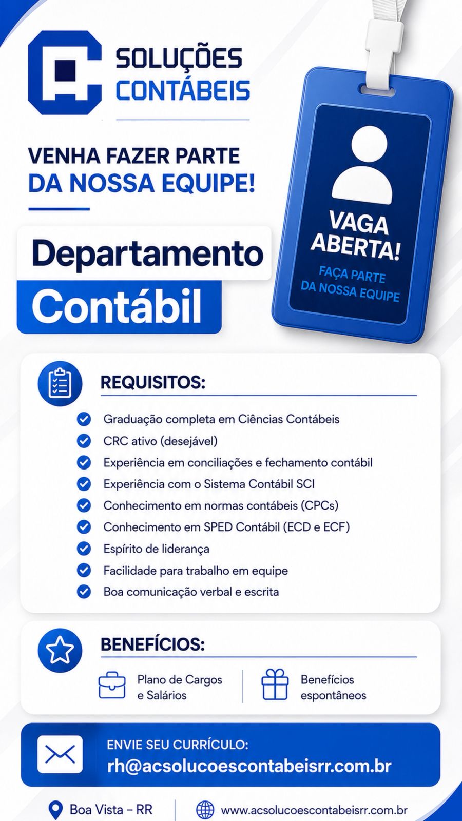 VAGAS DE EMPREGO  DEPARTAMENTO CONTÁBIL