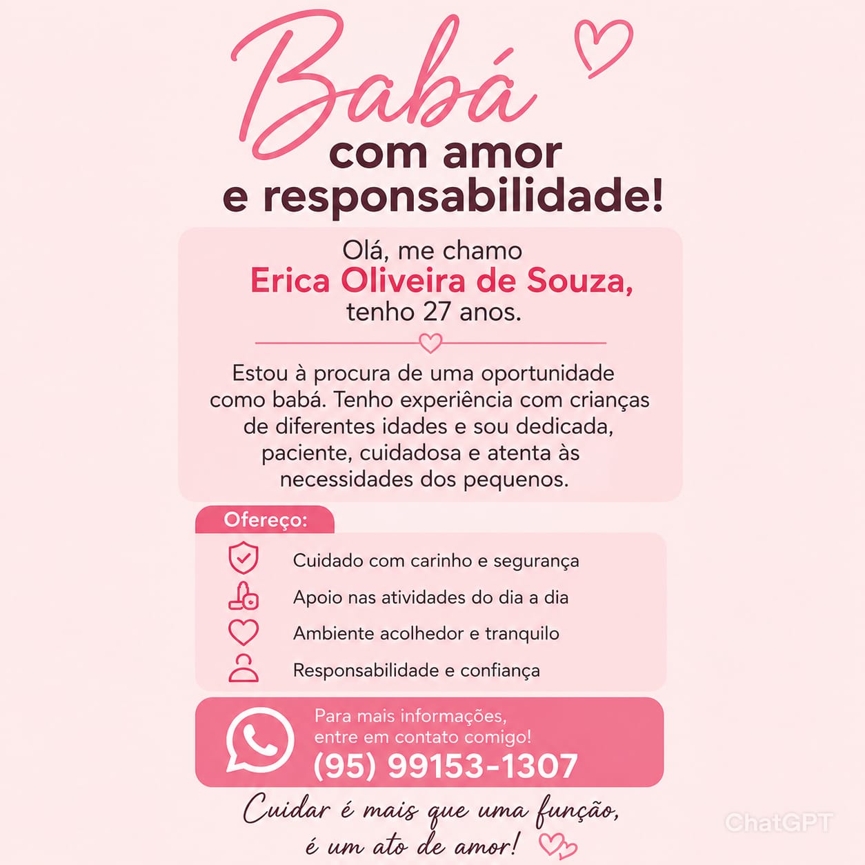 PROCURO EMPREGO COMO BABÁ