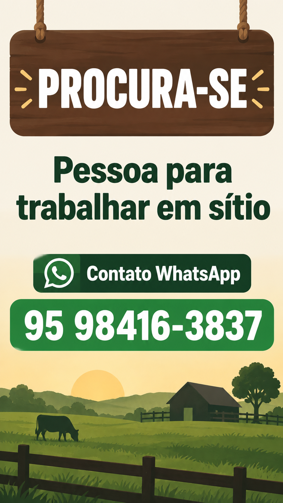 Procura-se pessoa para trabalhar em sítio